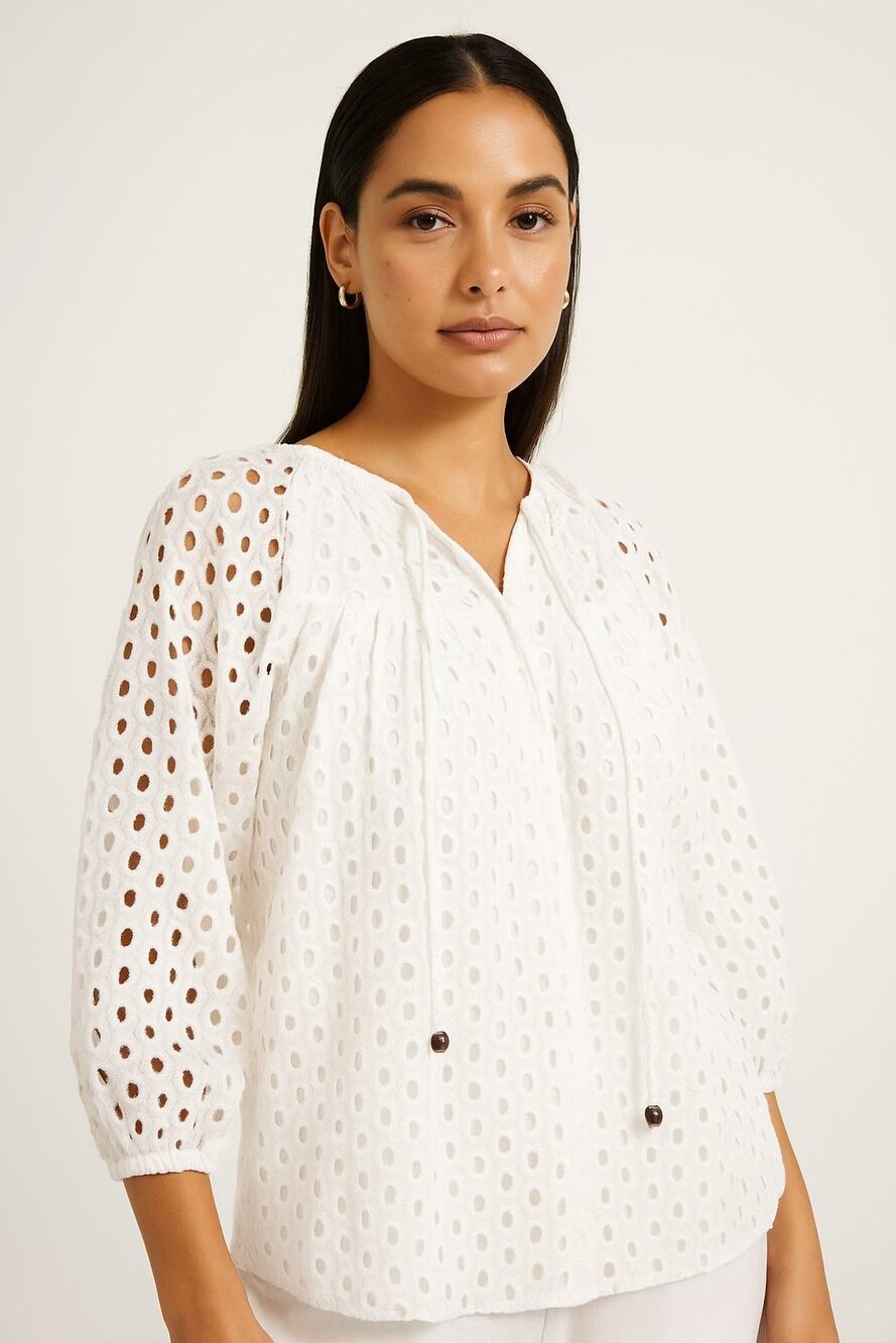 Holiday Celine Eyelet Peasant Top